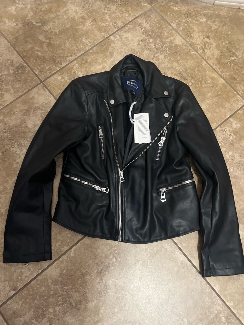London Fog Black Leather Moto Jacket with Silver Hardware